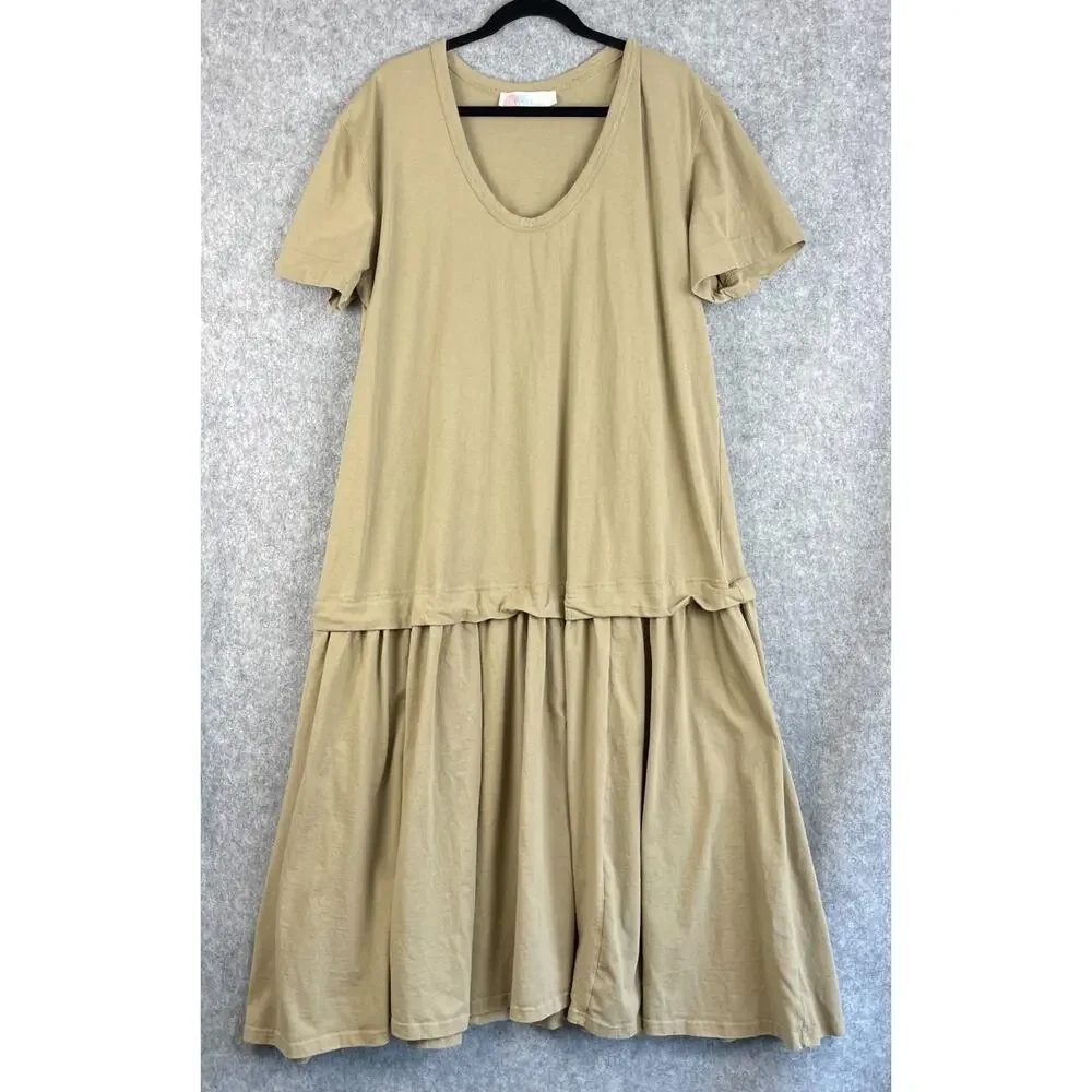 Free People Beach Herron Drop‎ Waist Maxi Dress Womens Large Beige Boho Beach